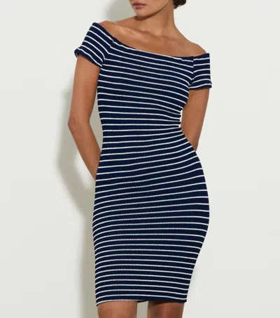 Hunza G Grace Off-shoulder Striped Minidress In Navy/white