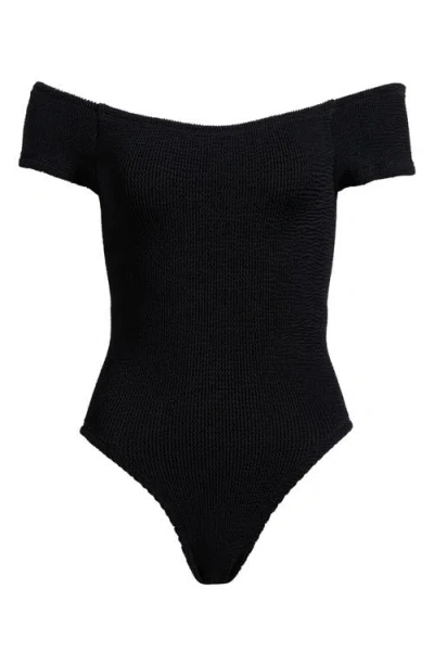 Hunza G Grace Off The Shoulder Seersucker One-piece Swimsuit In Black