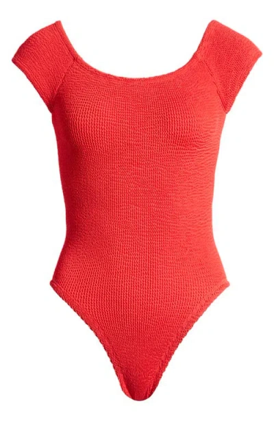 Hunza G Grace Off The Shoulder Seersucker One-piece Swimsuit In Red