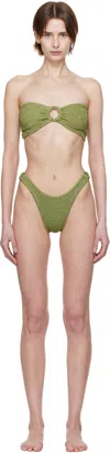 Hunza G Green Gloria Bikini In Metallic Moss