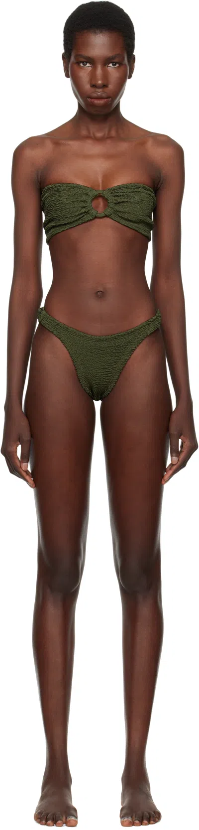 Hunza G Green Gloria Tonal Hoops Bikini