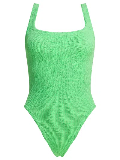 Hunza G Square-neck Crinkled One-piece Swimsuit In Green