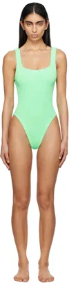 Hunza G Green Square Neck Swimsuit In Lime