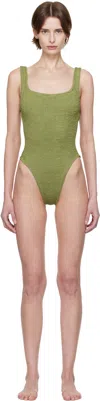 Hunza G Square-neck Seersucker One-piece Swimsuit In Metallic Moss