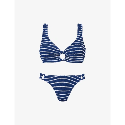 Hunza G Hallie Striped Recycled Polyester-blend Bikini In Navy/white