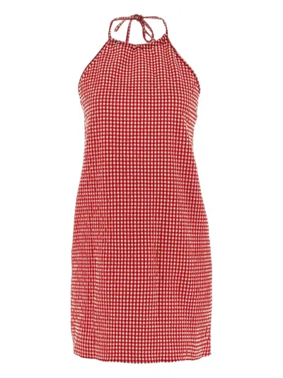 Hunza G Halterneck Gingham Mini Dress In Red
