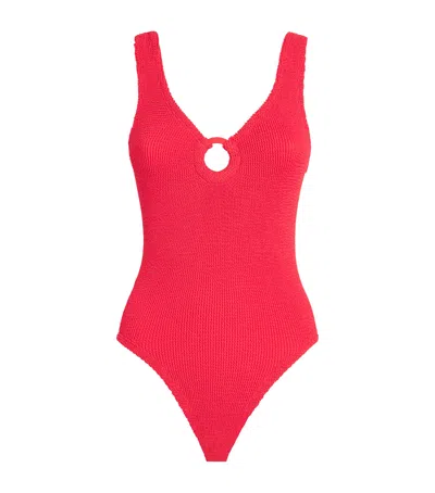 Hunza G Hg Celine Plunge Fab Hoop Swimsuit In Red