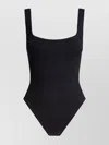 Hunza G High-cut Leg Square Neckline Textured Fabric In Black