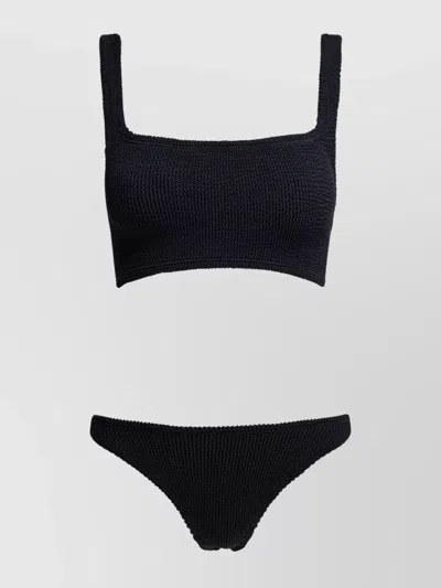 Hunza G High-cut Leg Square Neckline Textured Fabric Two-piece Set In Black