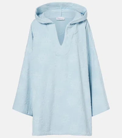 Hunza G Hooded Cotton Terry Poncho In Blue