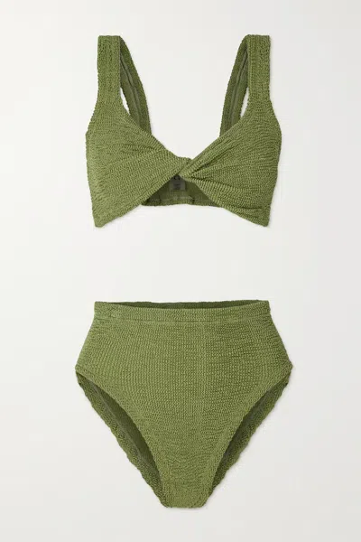 Hunza G Juno Metallic Seersucker Bikini In Green