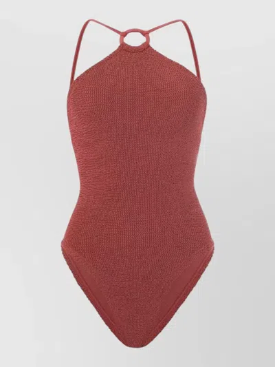 Hunza G Jasmine Cowl Neck Halterneck Ring Swimsuit In Red