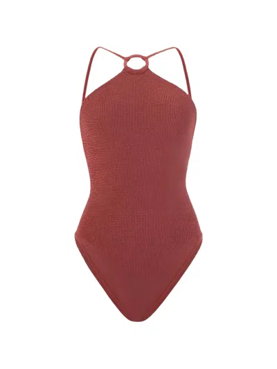 Hunza G Jasmine Crinkle-effect Swimsuit In Brown