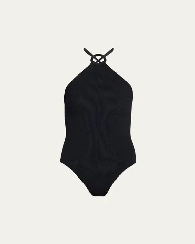 Hunza G Jasmine High-neck One-piece Swimsuit In Black