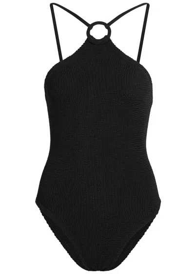 Hunza G Jasmine Hoop Detail Crinkle Swimsuit In Black