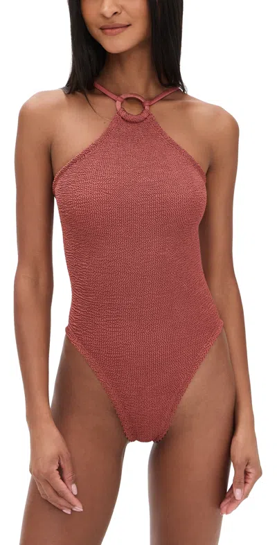 Hunza G Jasmine One Piece Metallic Rosewood In Burgundy
