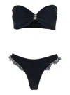 Hunza G Jean Ruffled Gingham-trimmed Seersucker Bandeau Bikini In Black