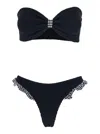 Hunza G Jean Ruffled Gingham-trimmed Seersucker Bandeau Bikini In Black