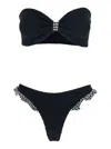 Hunza G Jean Ruffled Gingham-trimmed Seersucker Bandeau Bikini In Black