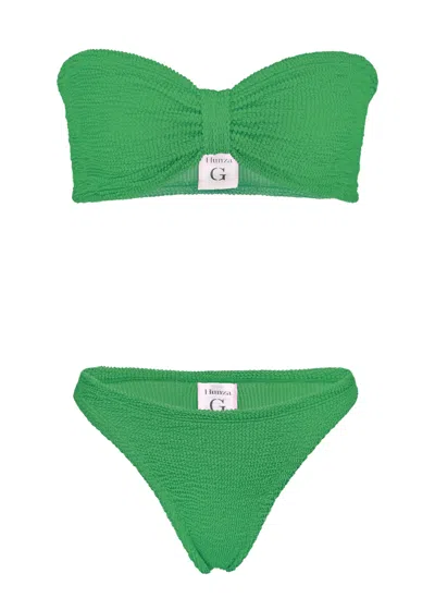 Hunza G Jean Bikini Set In Emerald Green | One Size Fit Stretchy Strapless Swimsuit | Designer Swimwear | Cl