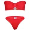 Hunza G Jean Bikini Set | One Size Fit Crinkle Strapless Swimsuit | Womens Designer Swimwear | Bow Style Ban In Red