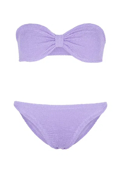 Hunza G Jean Seersucker Bandeau Bikini In Purple