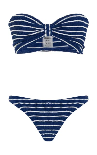 Hunza G Jean Striped Seersucker Bikini Set In Blue