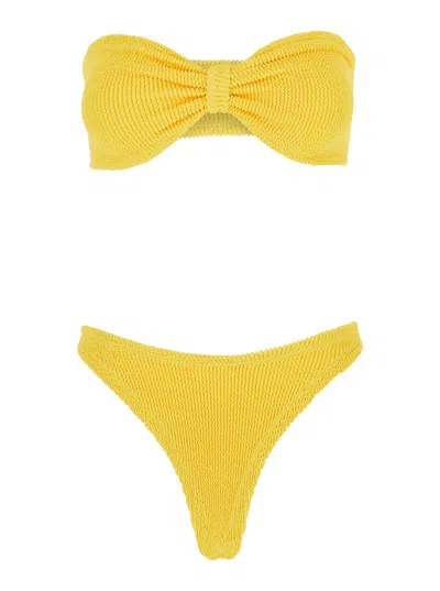 Hunza G Jean Yellow Bikini With Bandeau Design And Tonal Loops In Tech Fabric Woman