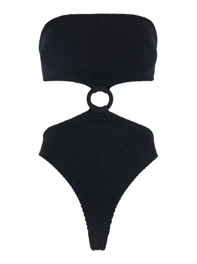HUNZA G JERRY BLACK SLEEVELESS SWIMSUIT WITH TONAL LOOP IN TECH FABRIC WOMAN