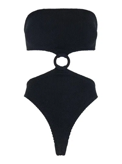 HUNZA G 'JERRY' BLACK SLEEVELESS SWIMSUIT WITH TONAL LOOP IN TECH FABRIC WOMAN