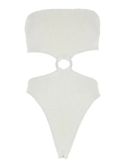 HUNZA G 'JERRY' WHITE SLEEVELESS SWIMSUIT WITH TONAL LOOP