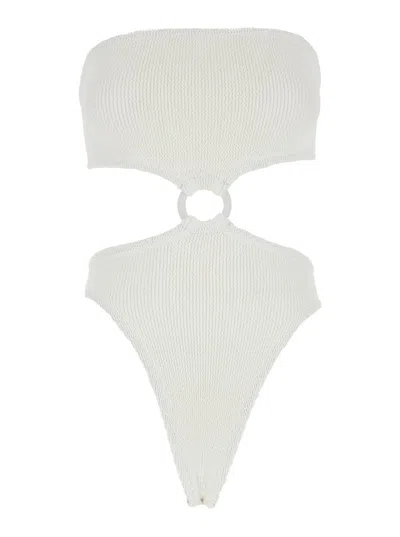 HUNZA G 'JERRY' WHITE SLEEVELESS SWIMSUIT WITH TONAL LOOP IN TECH FABRIC WOMAN