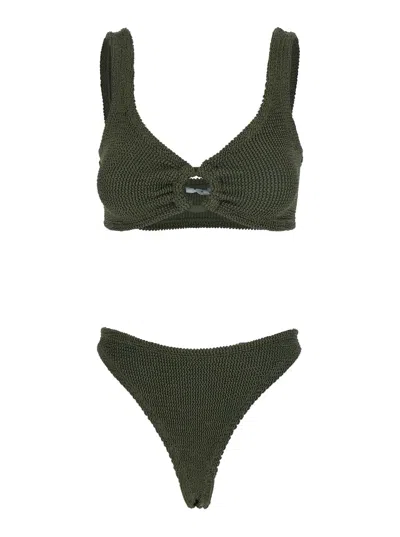 HUNZA G JULIA GREEN BIKINI WITH CHUNKY FIXED STRAPS AND CUT-OUT WITH RING IN TECH FABRIC STRETCH WOMAN