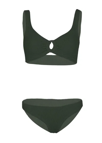 Hunza G Julia Bikini Fabric Covered Hoops Metallic Khaki In Green