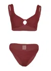 Hunza G Julia Bikini Fabric Covered Hoops Metallic Rosewood In Burgundy