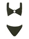 Hunza G Julia Bikini With Tonal Circles In Metallic Khaki In Black