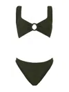 Hunza G Julia Bikini With Tonal Circles In Metallic Khaki