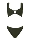 Hunza G Julia Bikini With Tonal Circles In Metallic Khaki In Black