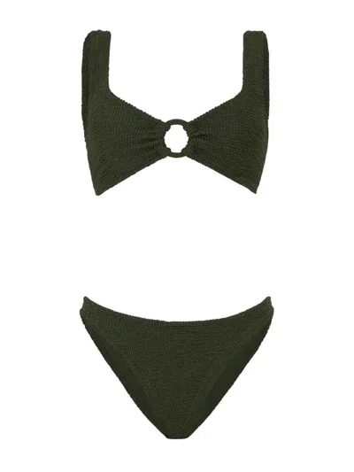 HUNZA G JULIA BIKINI WITH TONAL CIRCLES IN METALLIC KHAKI