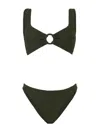 Hunza G Julia Bikini With Tonal Circles In Metallic Khaki