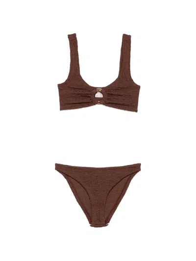 Hunza G Julia Crinkle-effect Ring-detail Bikini In Brown