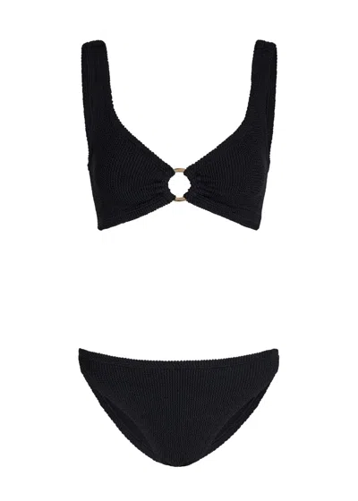 Hunza G Julia Gold-hoop Crinkle Bikini In Black