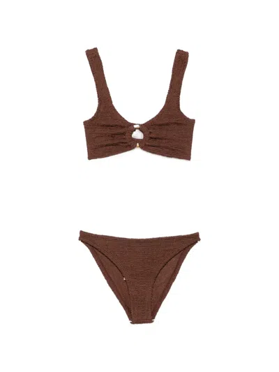 Hunza G Julia Metallic Crinkle Bikini In Brown