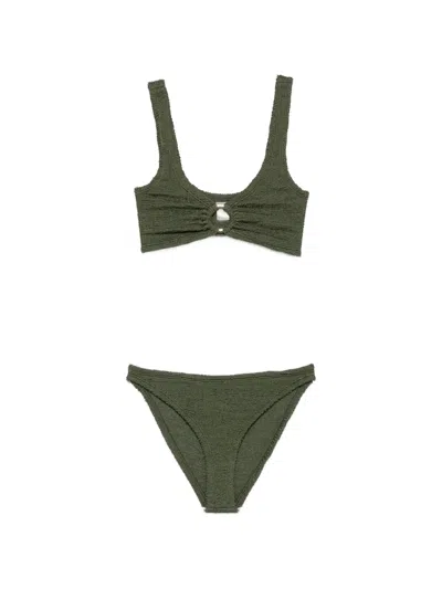 Hunza G Julia Metallic Crinkle Bikini In Green