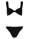 Hunza G Bandeau Top With Bow Detail And High-cut Bottoms In Black
