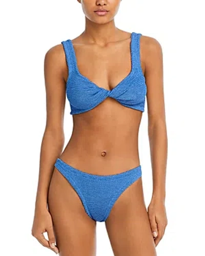 Hunza G Juno Crinkle Bikini Top & Bottoms Set In Metallic Denim