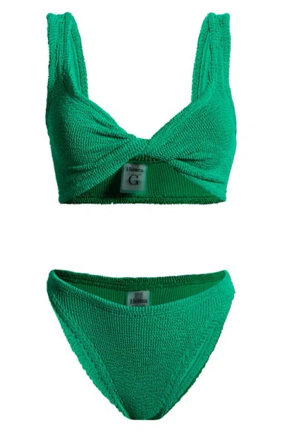 Hunza G Juno Crinkle Twist Two-piece Swimsuit In Emerald Green