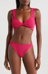 Hunza G Juno Crinkle Twist Two-piece Swimsuit In Metallic Raspberry