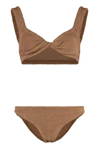 Hunza G Xandra Brown Bikini With Fixed Straps In Ribbed Stretch Polyamide Woman