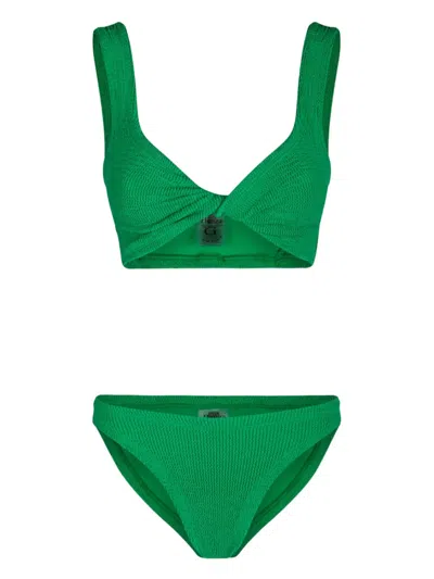 Hunza G Juno Twist-front Ribbed Bikini In Green